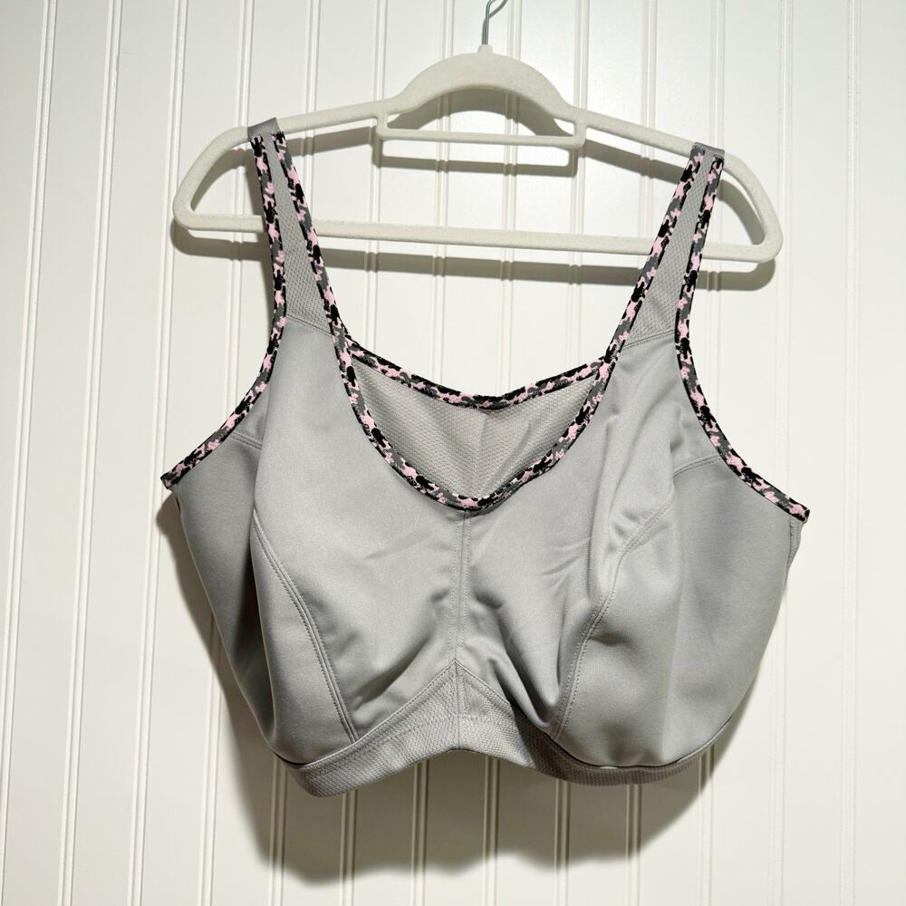 Glamorise No Bounce Sports Bra Gray Pink Camo Size 48D - Picture 2 of 5